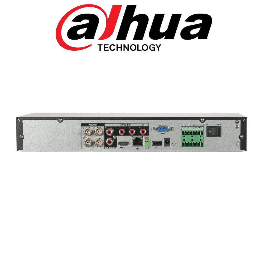 Enregistreur DVR Dahua DH-XVR5104HE-4KL-I3/T 4 Canaux 4K vue arrière connectique