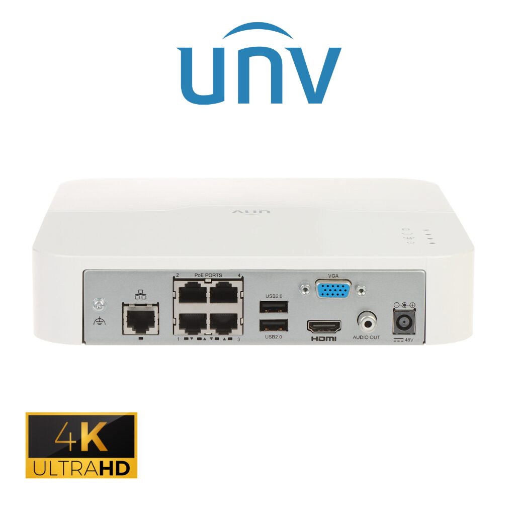 Enregistreur NVR Uniview NVR301-04LS3-P4 4 Canaux PoE 4MP vue arrière HDMI VGA – vidéosurveillance Prix Tunisie