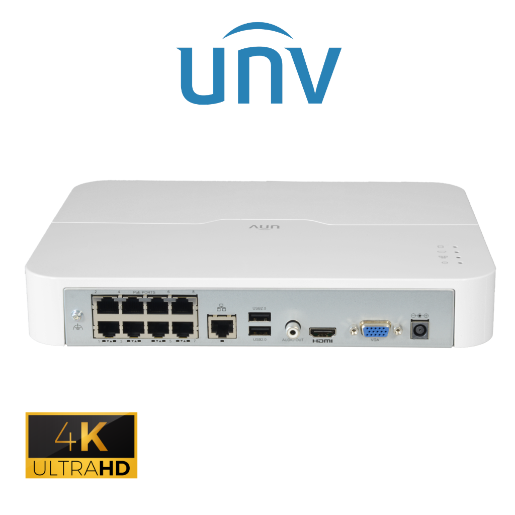 Enregistreur NVR Uniview NVR301-08LS3-P8 8 Canaux PoE 8MP vue arrière HDMI VGA – vidéosurveillance Prix Tunisie