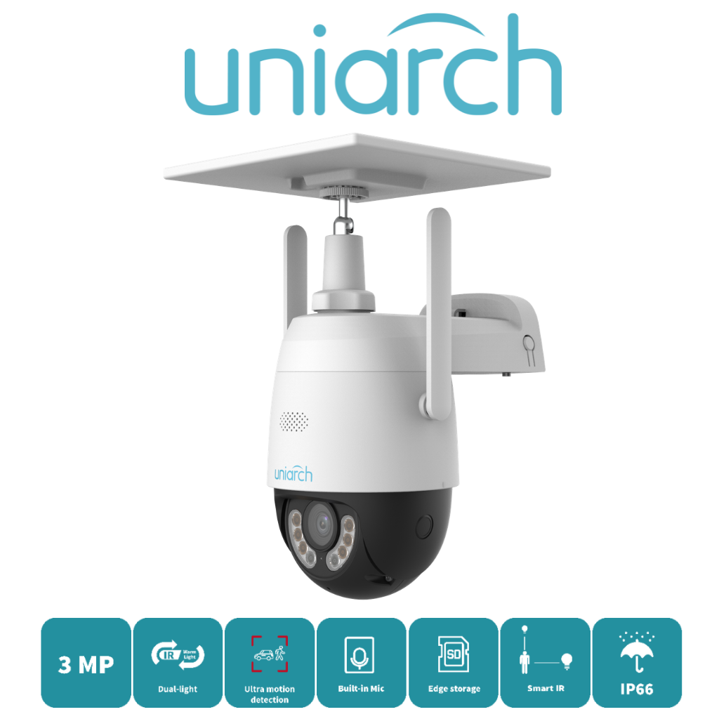 Caméra 4G solaire Uniarch Uho-P2G-M3F4D-EU 3MP vue latérale design PTZ extérieur Prix Tunisie