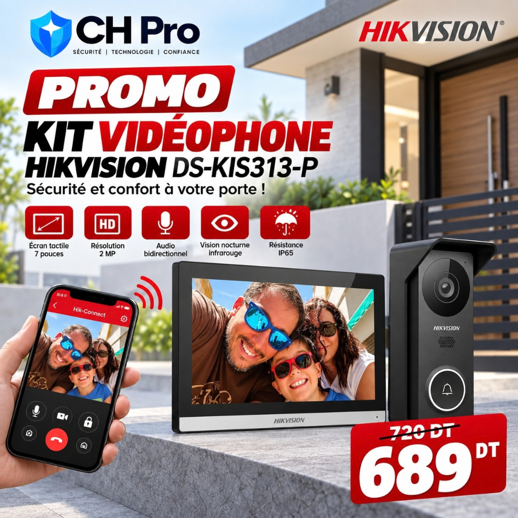 Kit Interphone Vidéo Hybride Hikvision DS-KIS313-P Prix Tunisie
