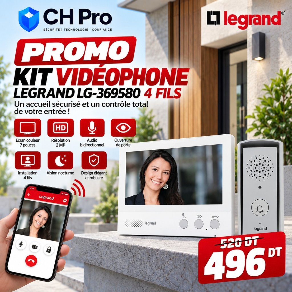 Kit Interphone Vidéo Legrand 369580 4 Postes Intérieurs Prix Tunisie