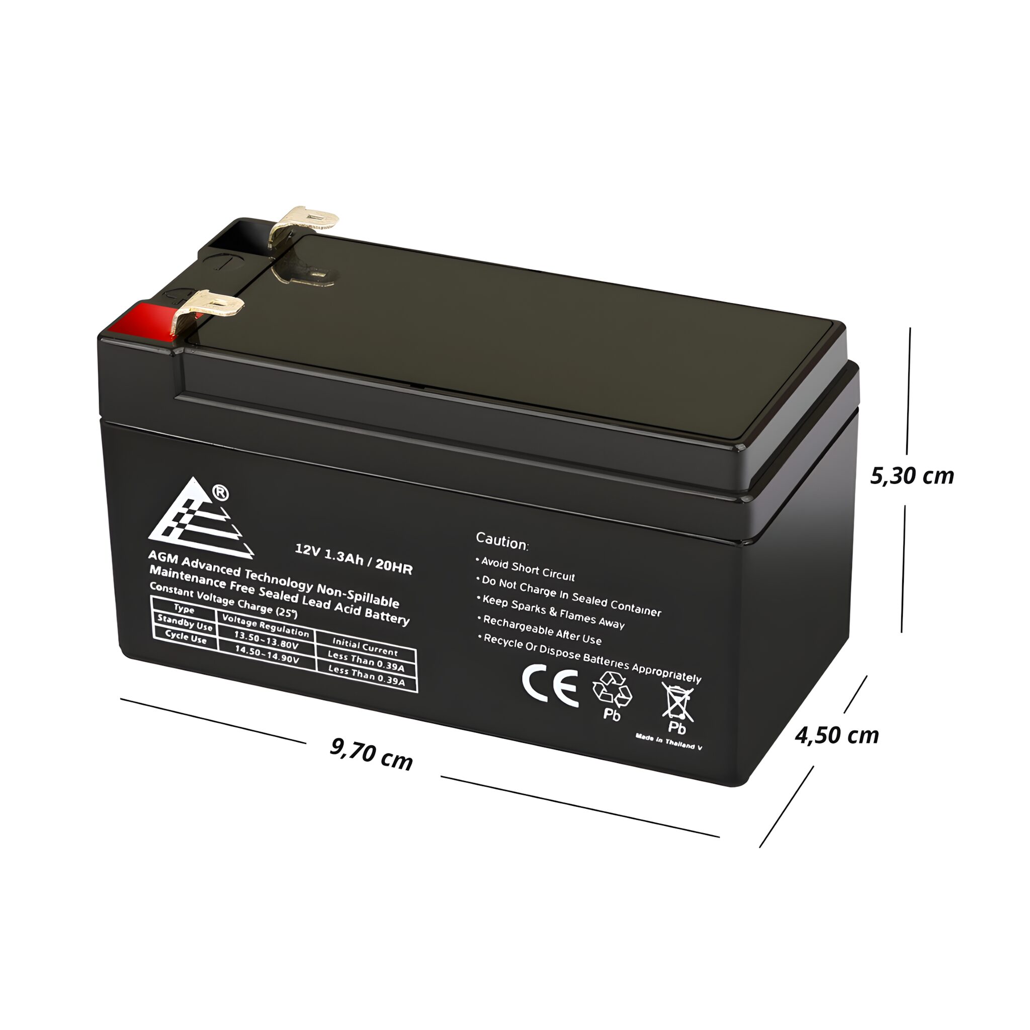 Batterie 12V 1.3Ah vue latérale Prix Tunisie
