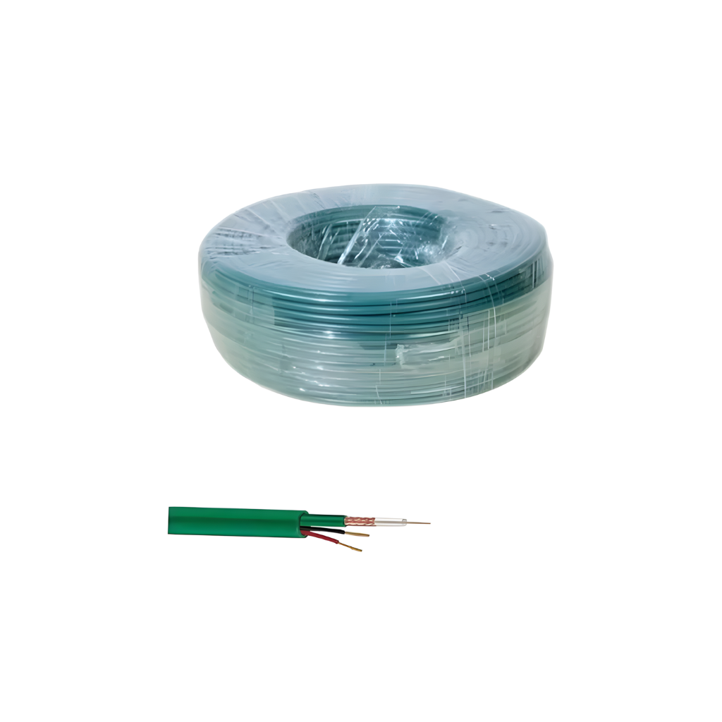 Bobine Câble Coaxial KX6 100m avec Alimentation vue avant câble vidéosurveillance Prix Tunisie
