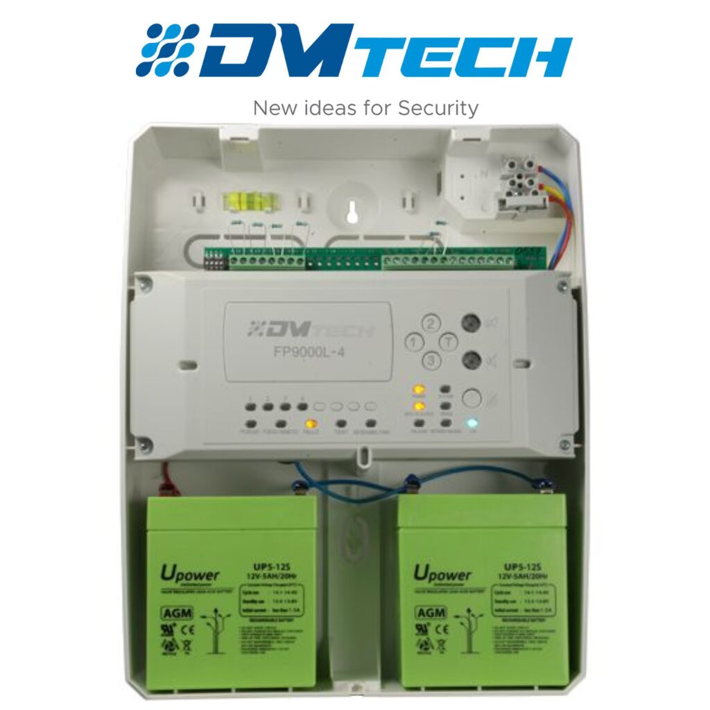 Centrale de détection incendie DMTech FP9000L‑4 Prix Tunisie vue intérieure – composants et batteries