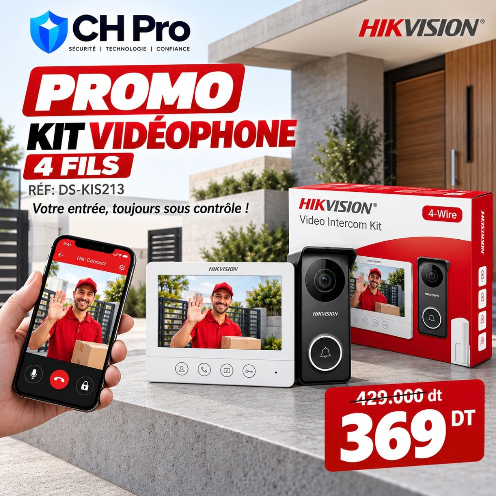 Kit vidéophone Hikvision DS-KIS213 4 fils HD Prix Tunisie vue avant
