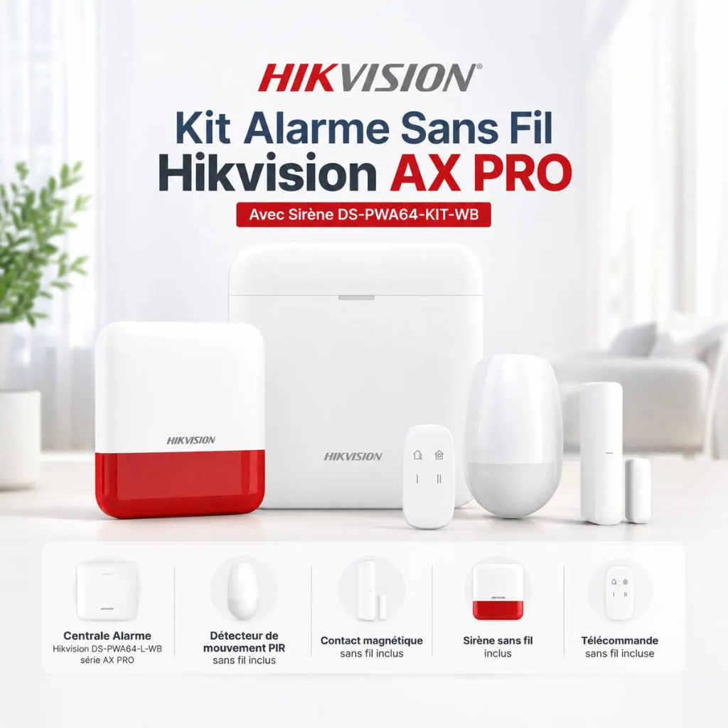 Pack Alarme Sans Fil Hikvision AX PRO Avec Sirène DS-PWA64-KIT-WB