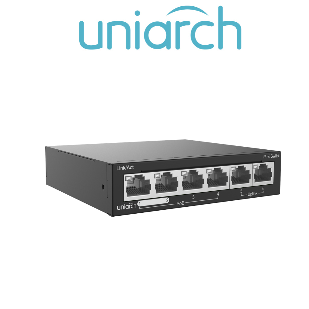 Switch PoE Uniview 6 Ports SW-2106-LP 4 PoE 60W 250m Prix Tunisie vue latéral