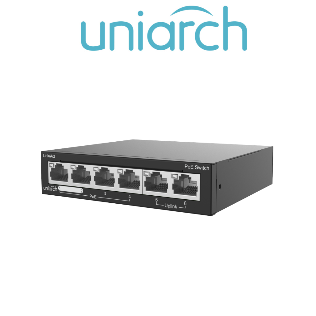 Switch PoE Uniview 6 Ports SW-2106-LP 4 PoE 60W 250m Prix Tunisie vue profil latéral